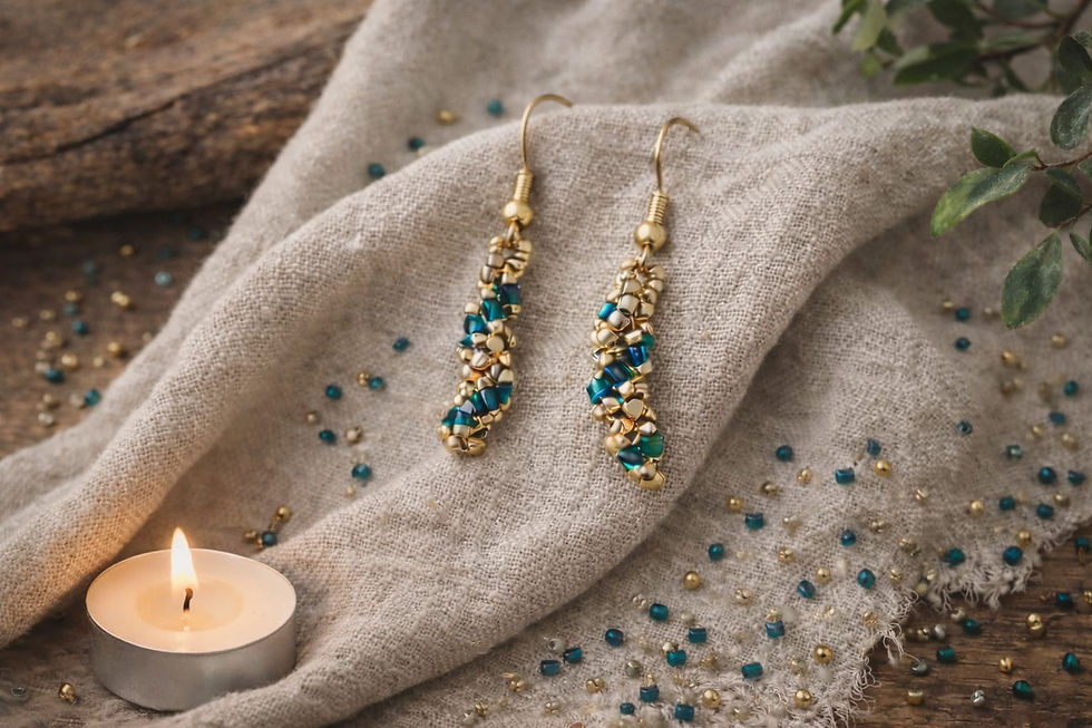 Thumbnail: Handmade turquoise and gold spiral earrings