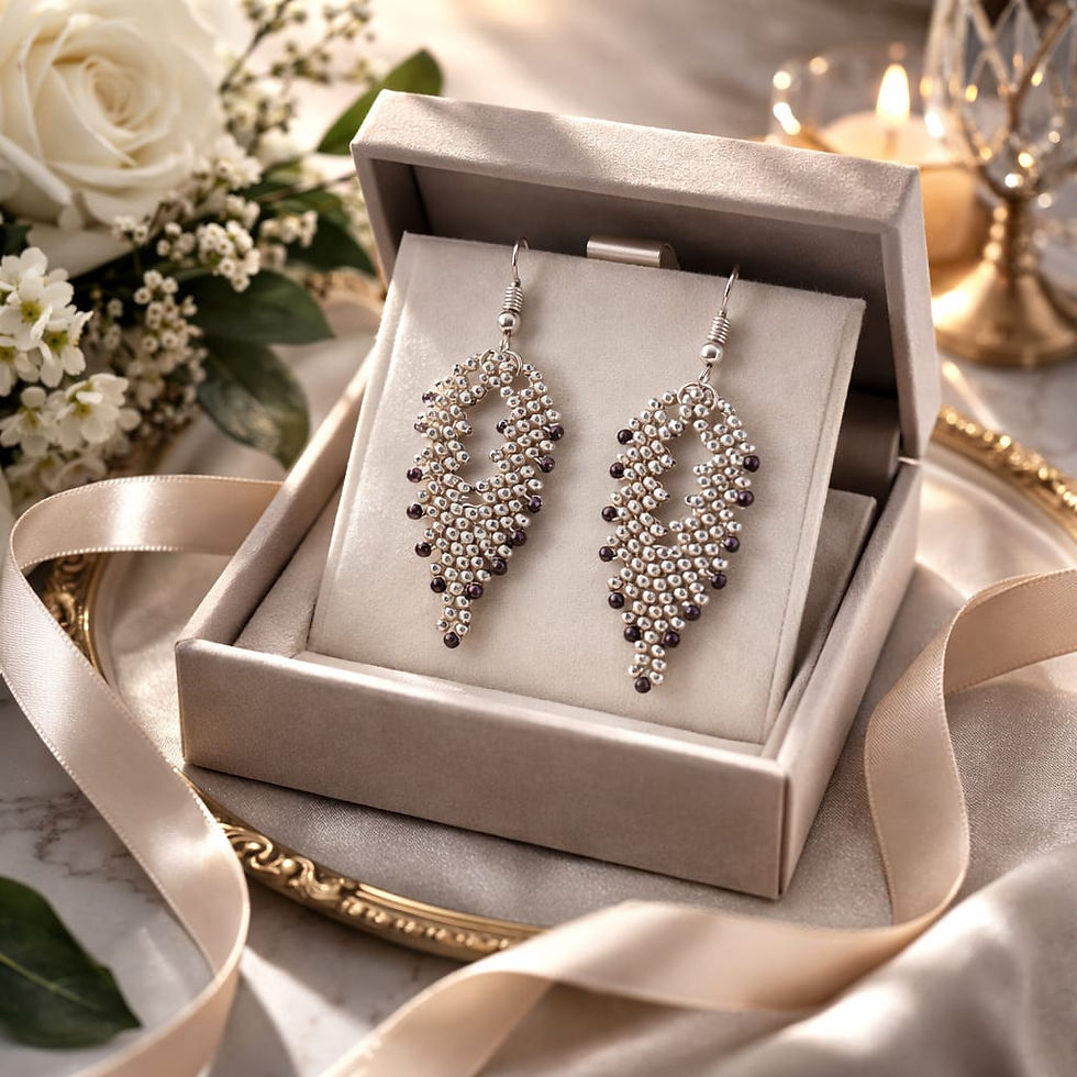 Thumbnail: Handmade silver and nebula beaded earrings