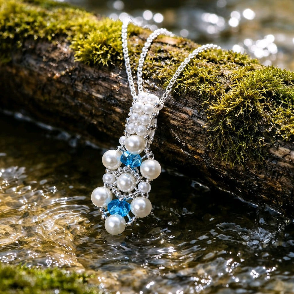 Handmade aquamarine beaded, pearl necklace