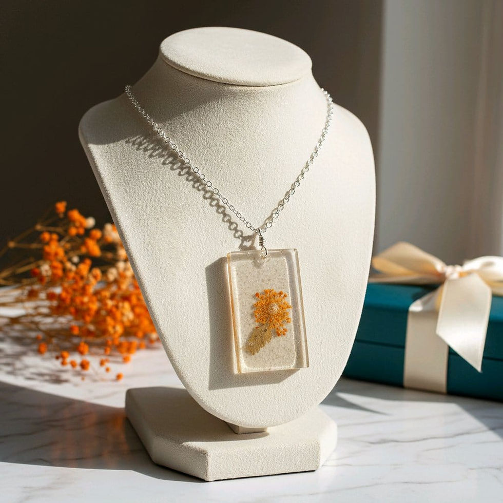 Thumbnail: Handmade clear flower resin necklace with silver chain