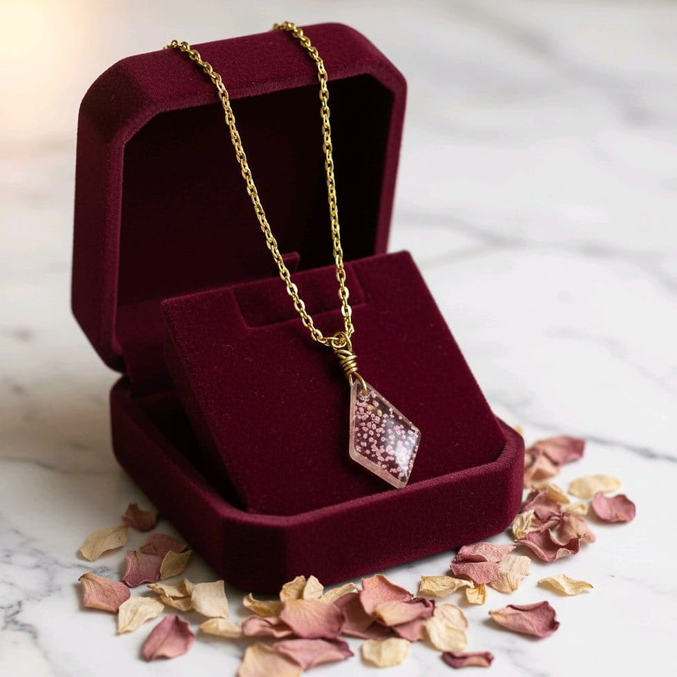 Handmade clear confetti resin necklace with gold chain