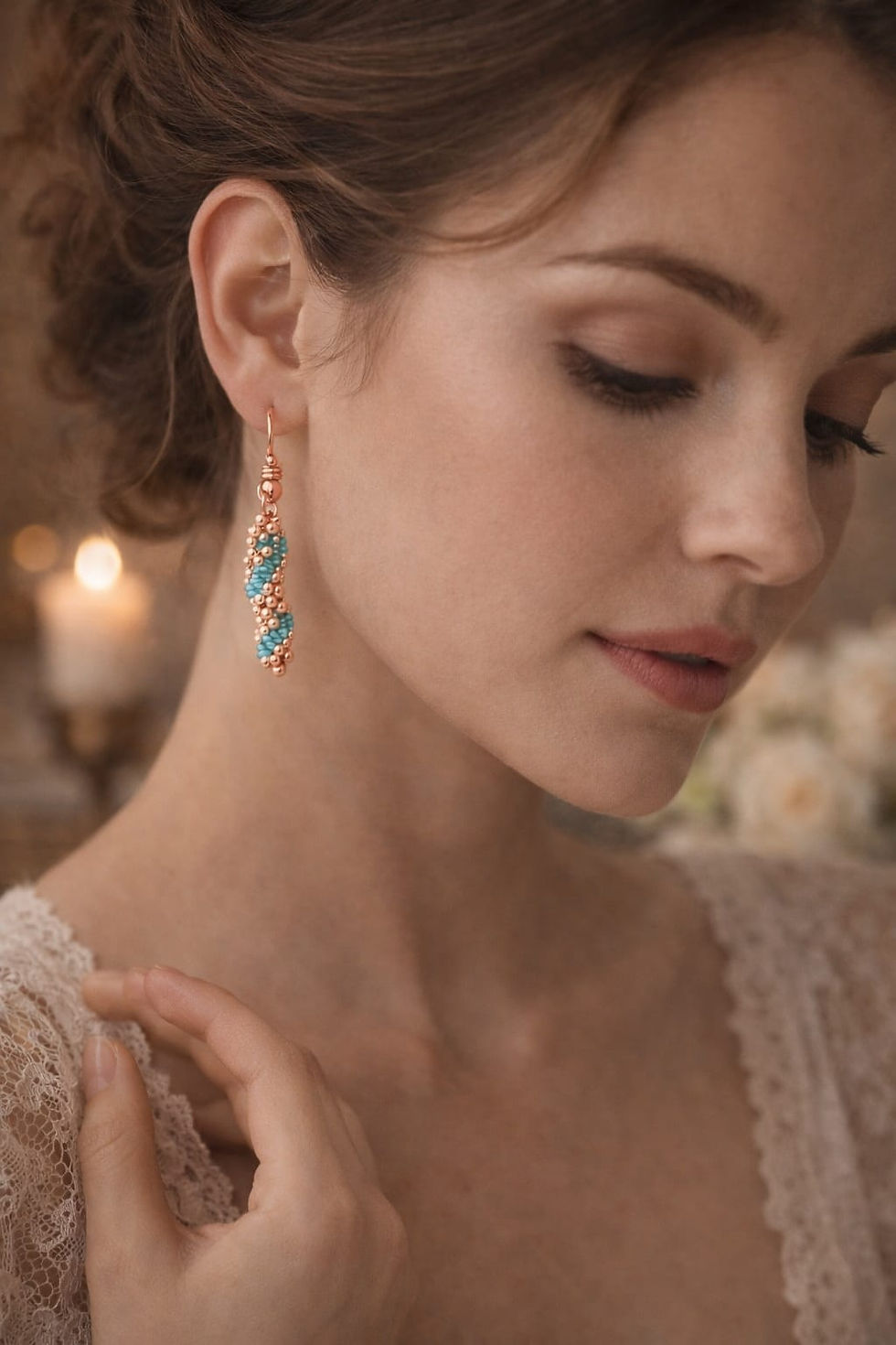 Thumbnail: Handmade aquamarine and gold spiral earrings