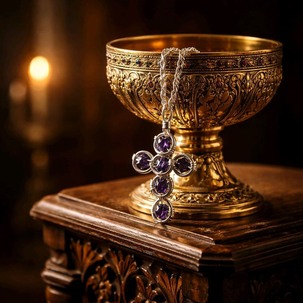 Handmade wire wrapped amethyst beaded cross necklace