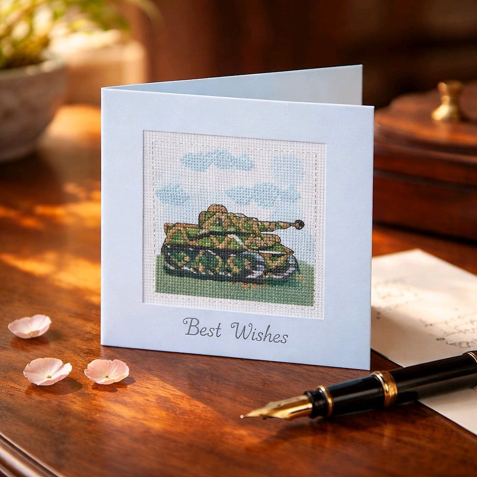 Thumbnail: handcrafted greeting card of wartime tank