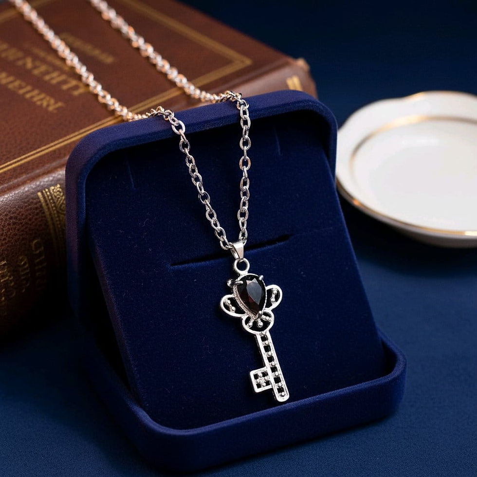 Thumbnail: Handcrafted silver necklace, featuring amethyst stone in a silver key setting
