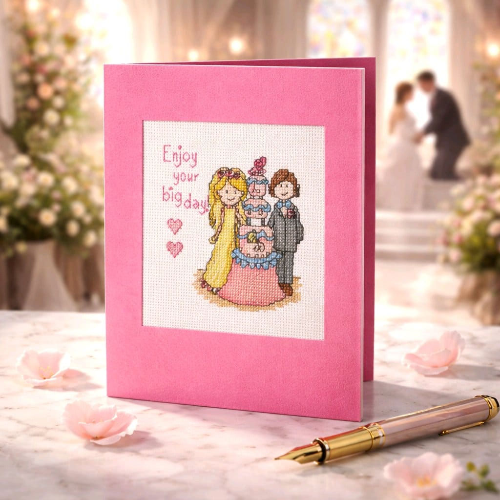 handcrafted Wedding card of a couple and wedding cake