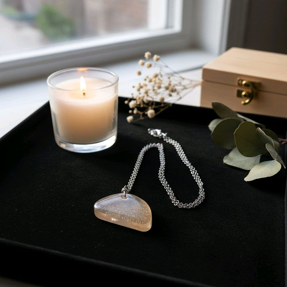 Handmade pale pink resin necklace with silver chain