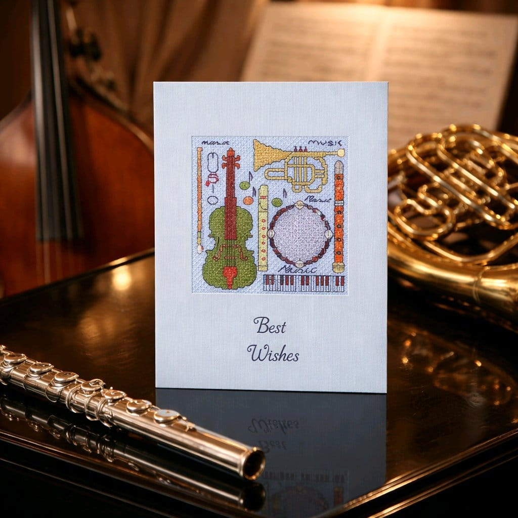 handcrafted greeting card of musical instruments