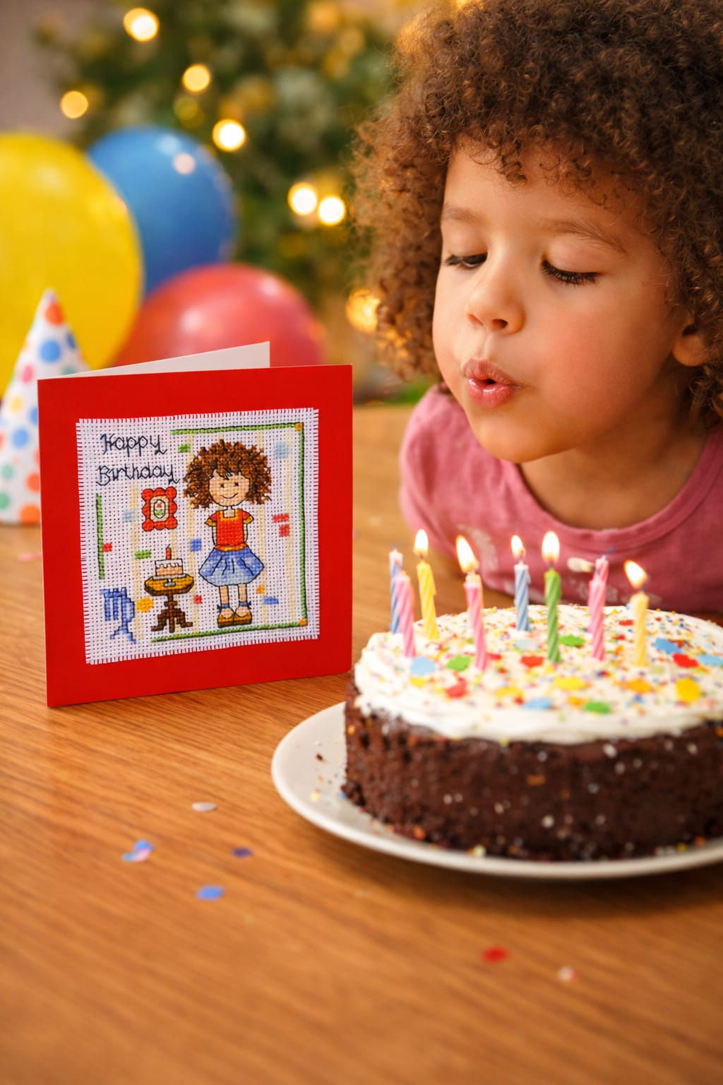 handmand card of girl and birthday cake depicting the star sign Virgo