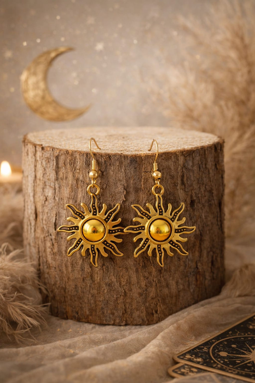 Handcrafted golden sun drop earrings