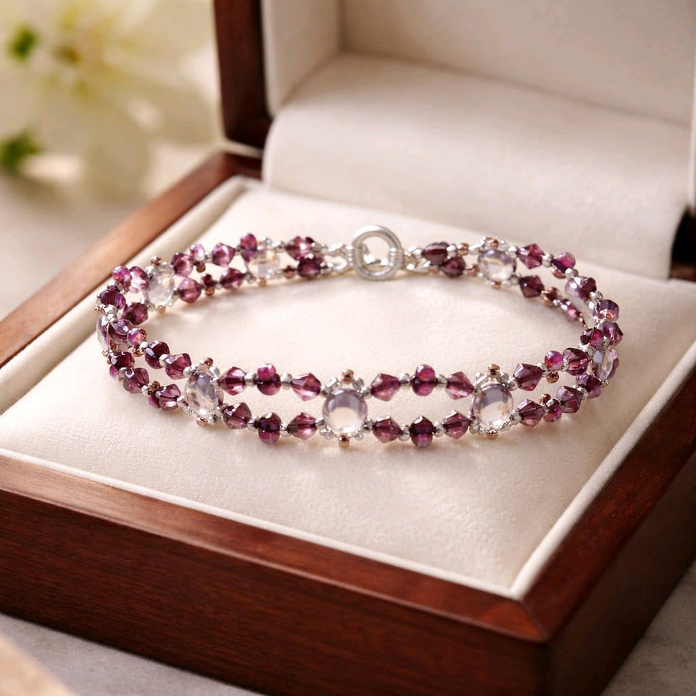 Handmade bracelet featuring a combination of amethyst and pink beads