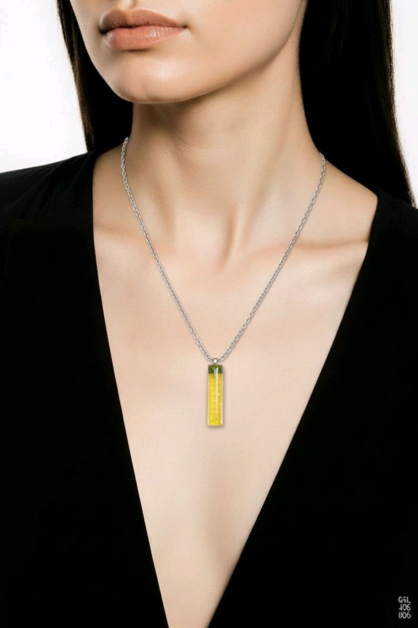 Thumbnail: Handmade yellow resin necklace with silver chain