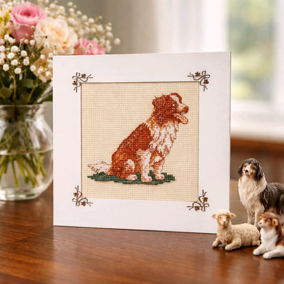 handcrafted greeting card of brown and white border collie