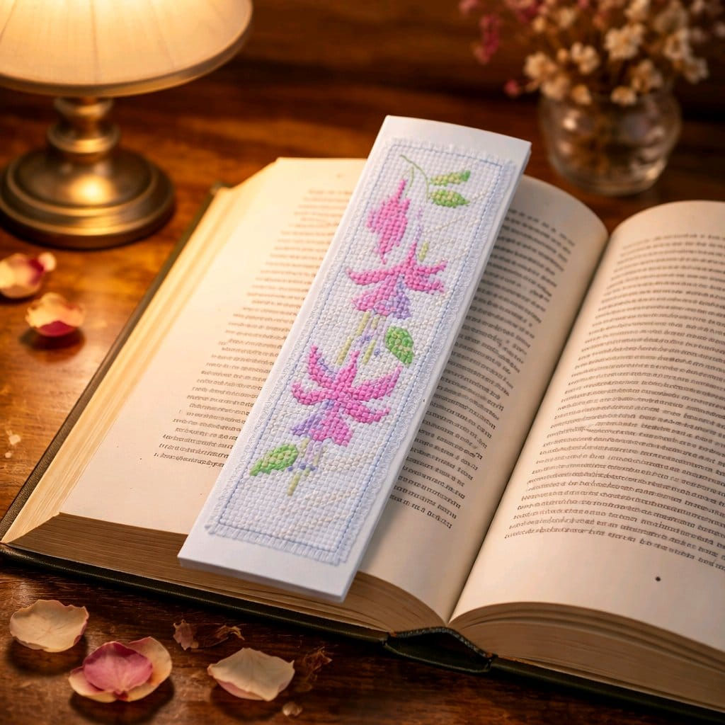 handcrafted bookmark of fuchsia flower stems