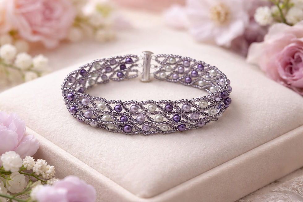 Thumbnail: Handmade wisteria, light purple, silver dust and tanzanite beaded bracelet
