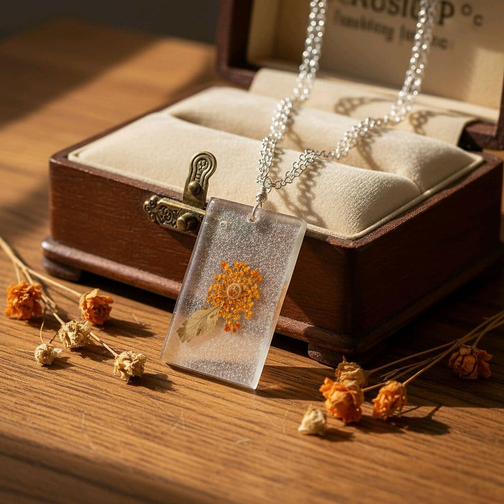 Handmade clear flower resin necklace with silver chain