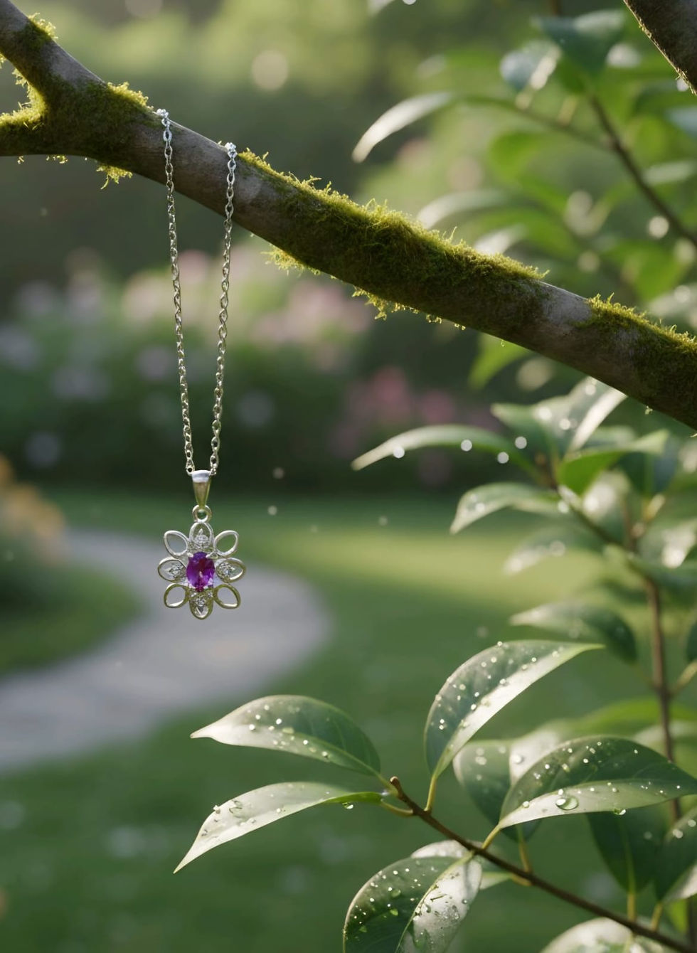 Thumbnail: Handcrafted silver necklace, featuring amethyst stone in a silver setting