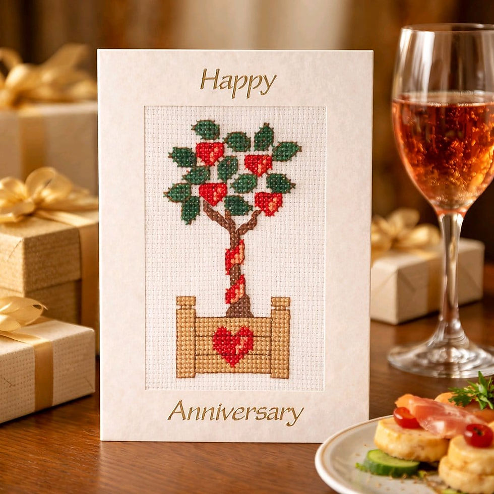 handcrafted anniversary card of tree and hearts