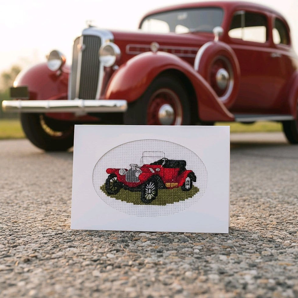 handcrafted card of vintage Buick open topped car