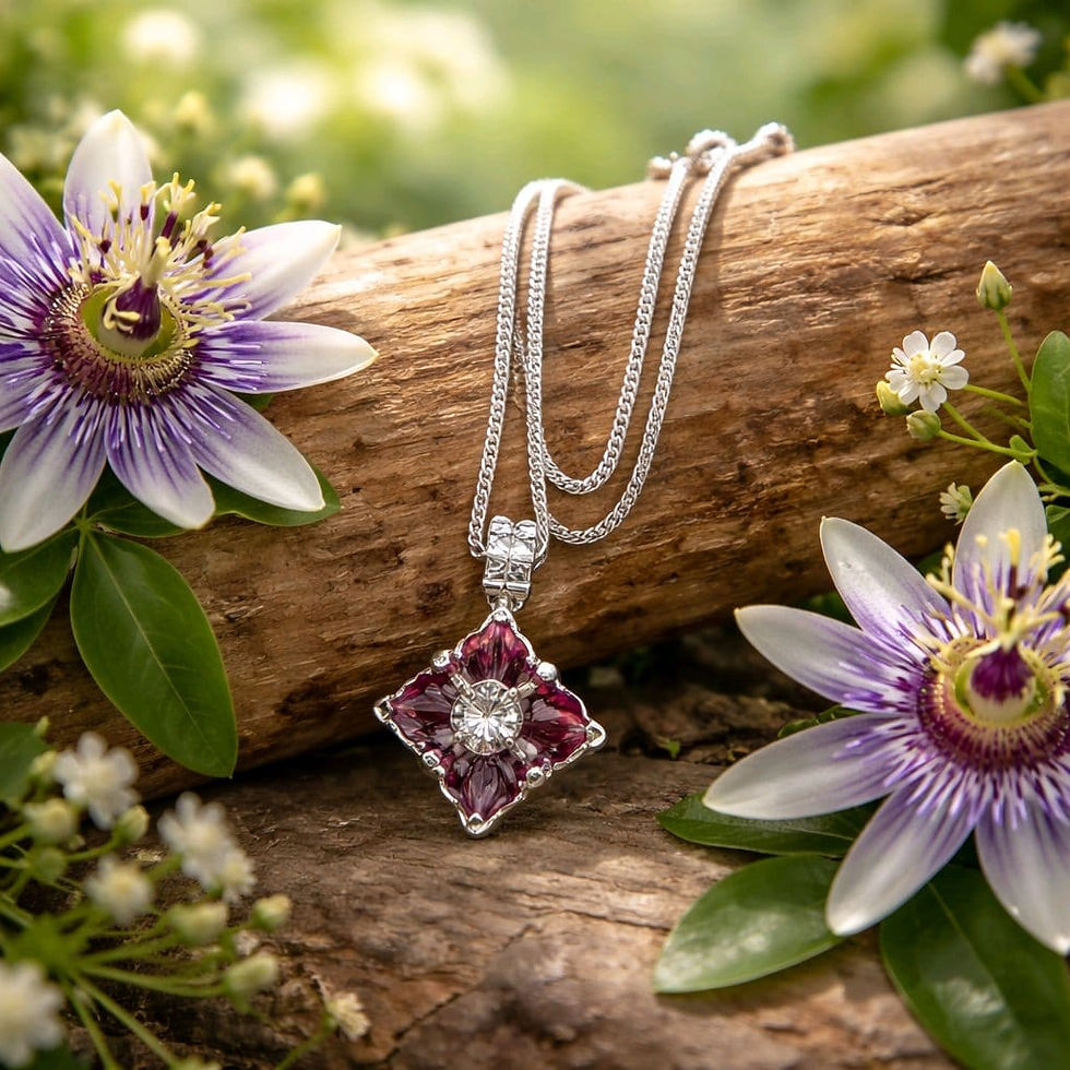 Handmade silver and amethyst beaded necklace with silver rhinestone centre