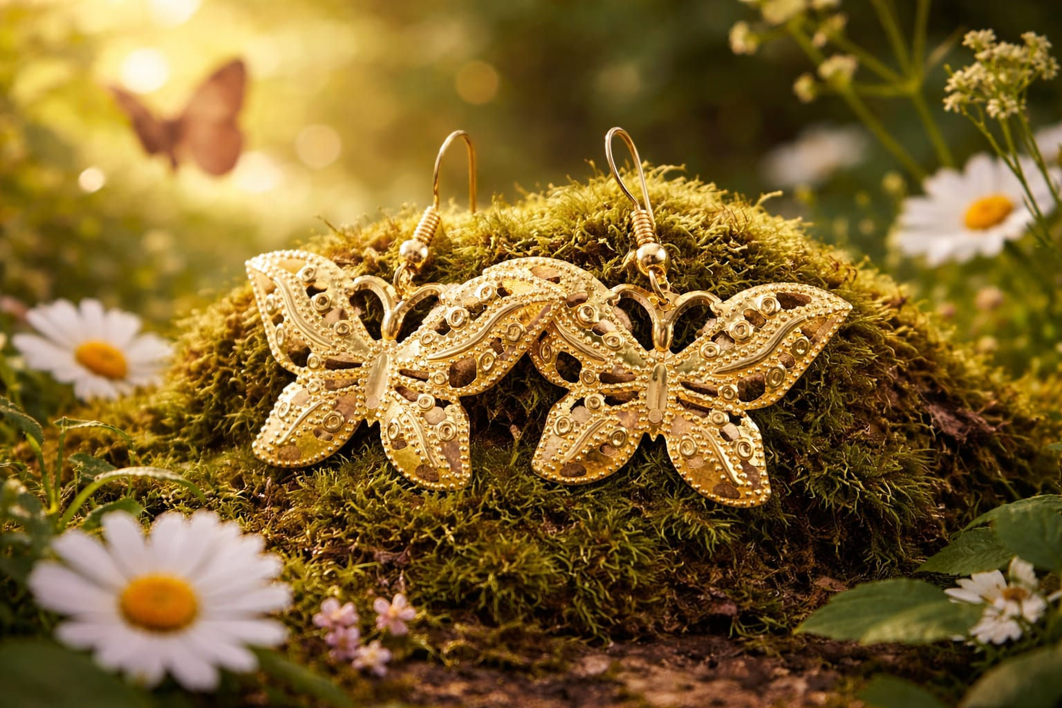 Handcrafted elegant golden butterfly earrings