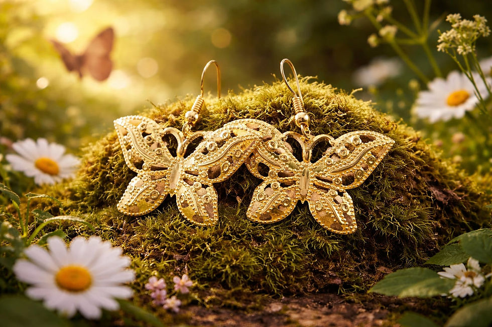 Handcrafted elegant golden butterfly earrings