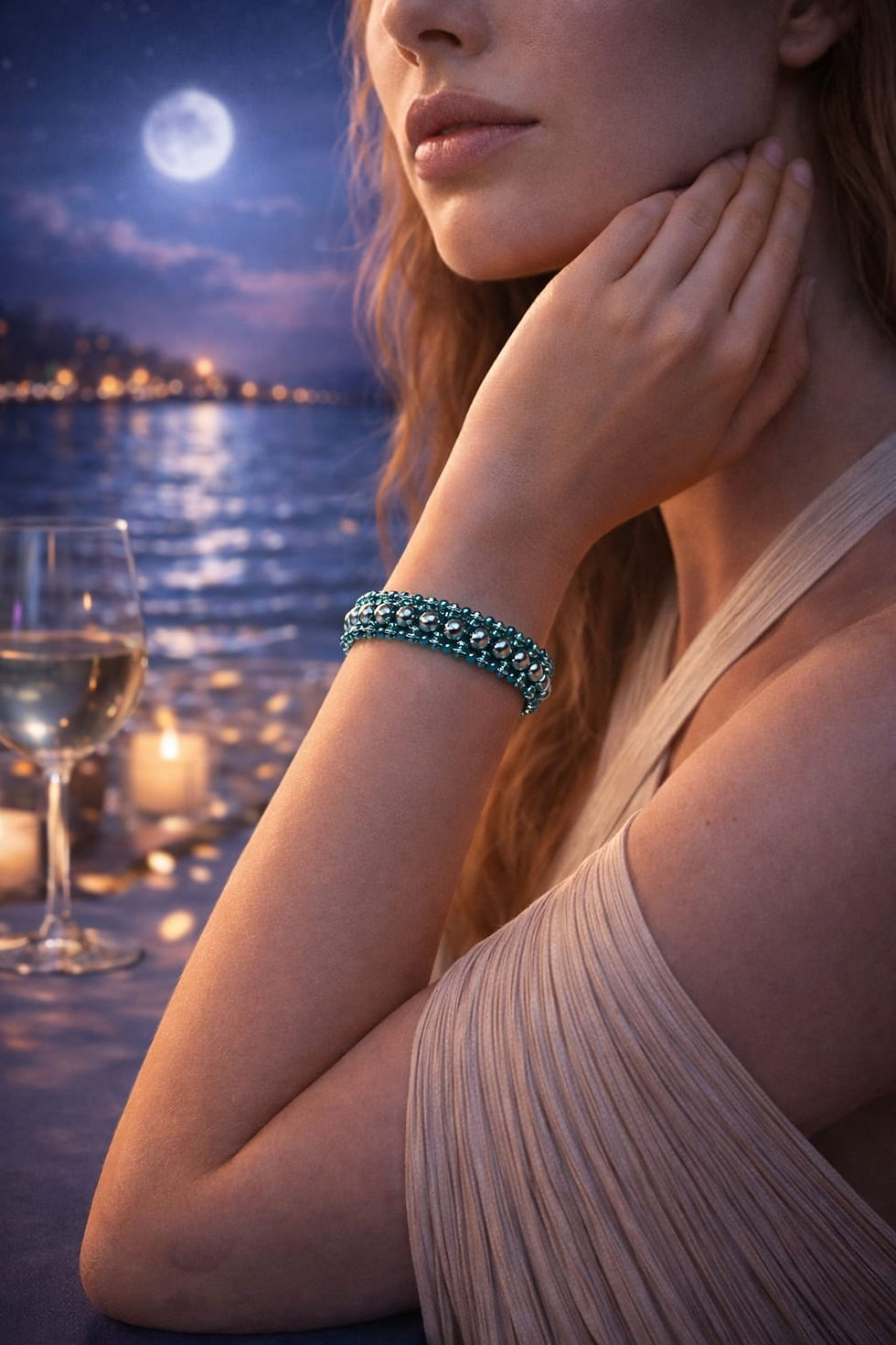 Thumbnail: Handmade blue and teal beaded bracelet