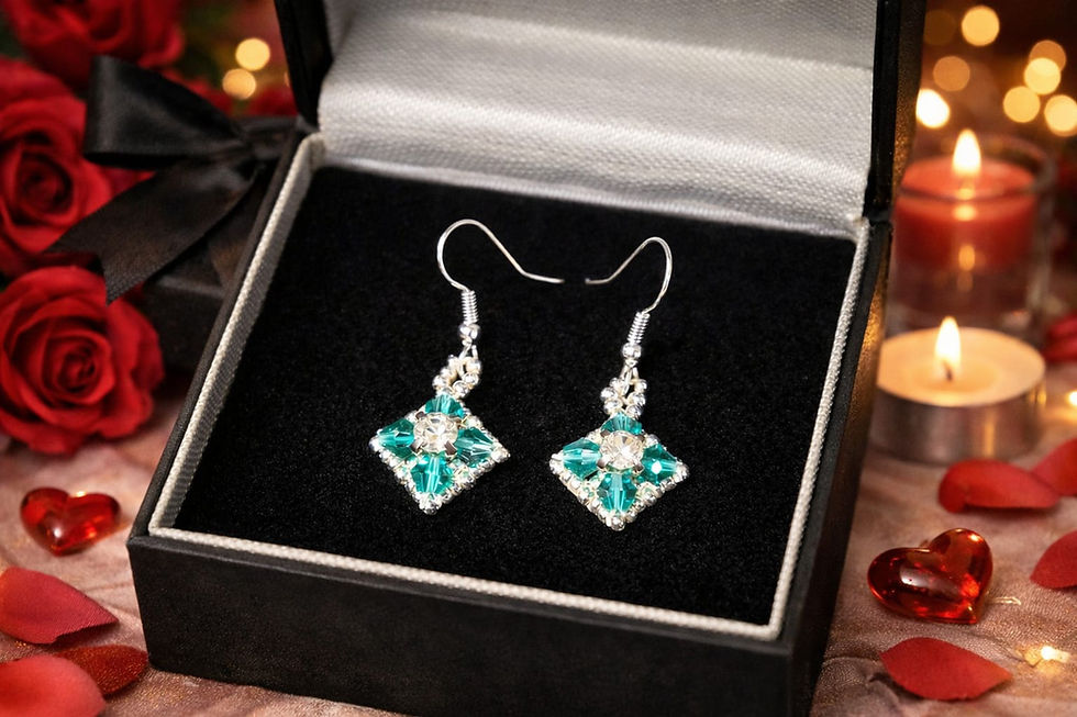 Thumbnail: Handmade silver and green bead necklace with centre rhinestone