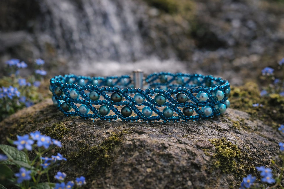 Thumbnail: Handmade aqua, teal, and turquoise beaded bracelet