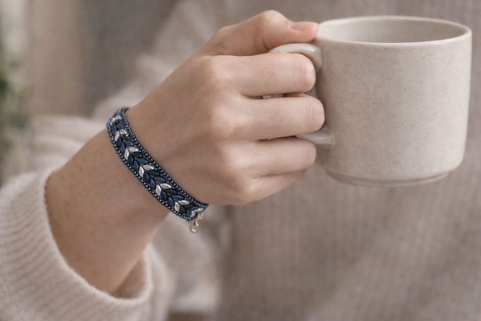 Handmade matte hematite, jet black, and metallic silver beaded bracelet