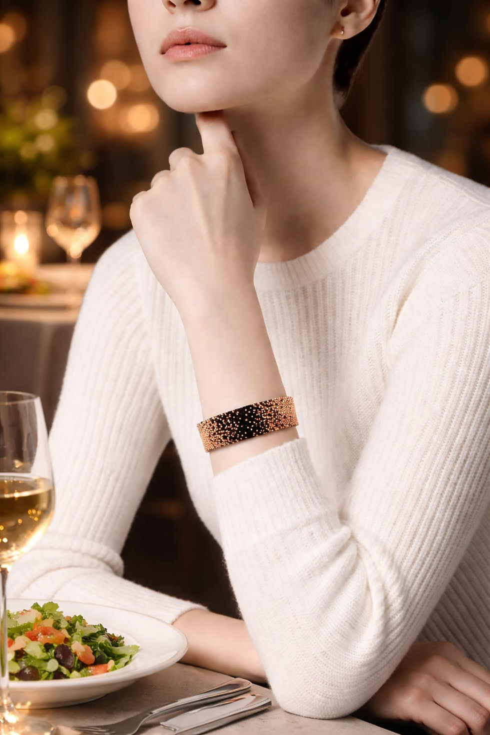 Thumbnail: Handmade white, copper and black beaded bracelet