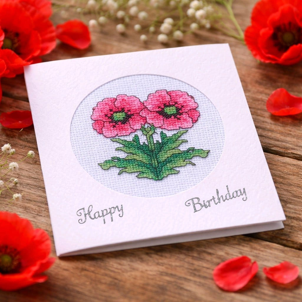 handcrafted birthday card of poppies