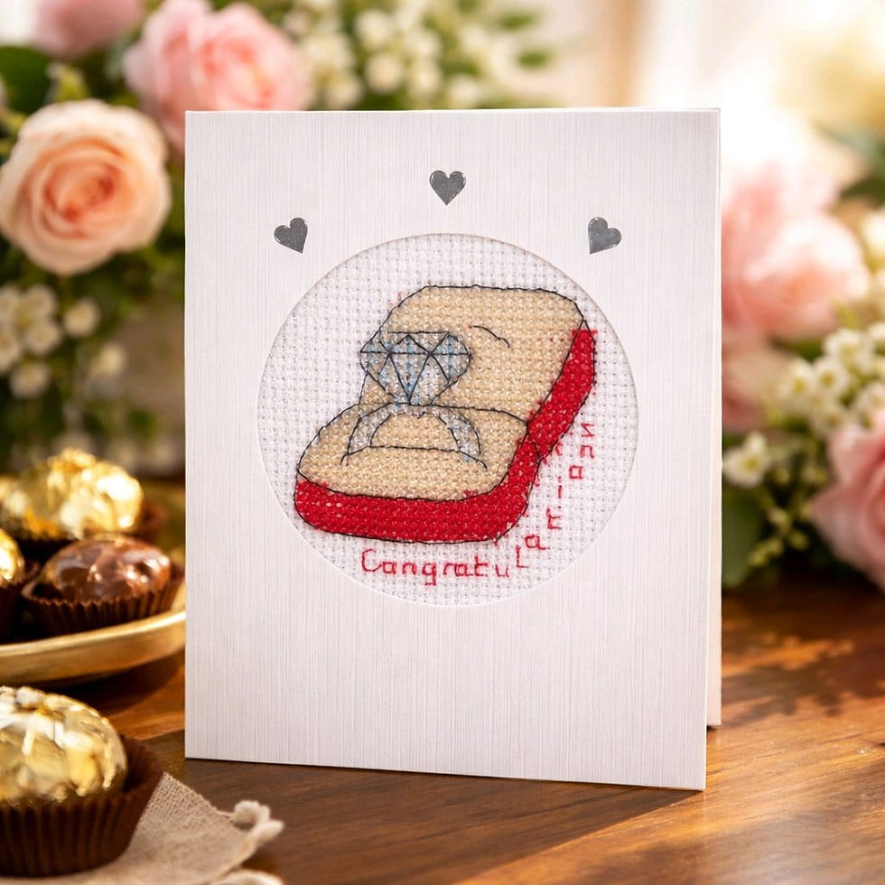 handcrafted congratulations card of a diamond ring in a ring box