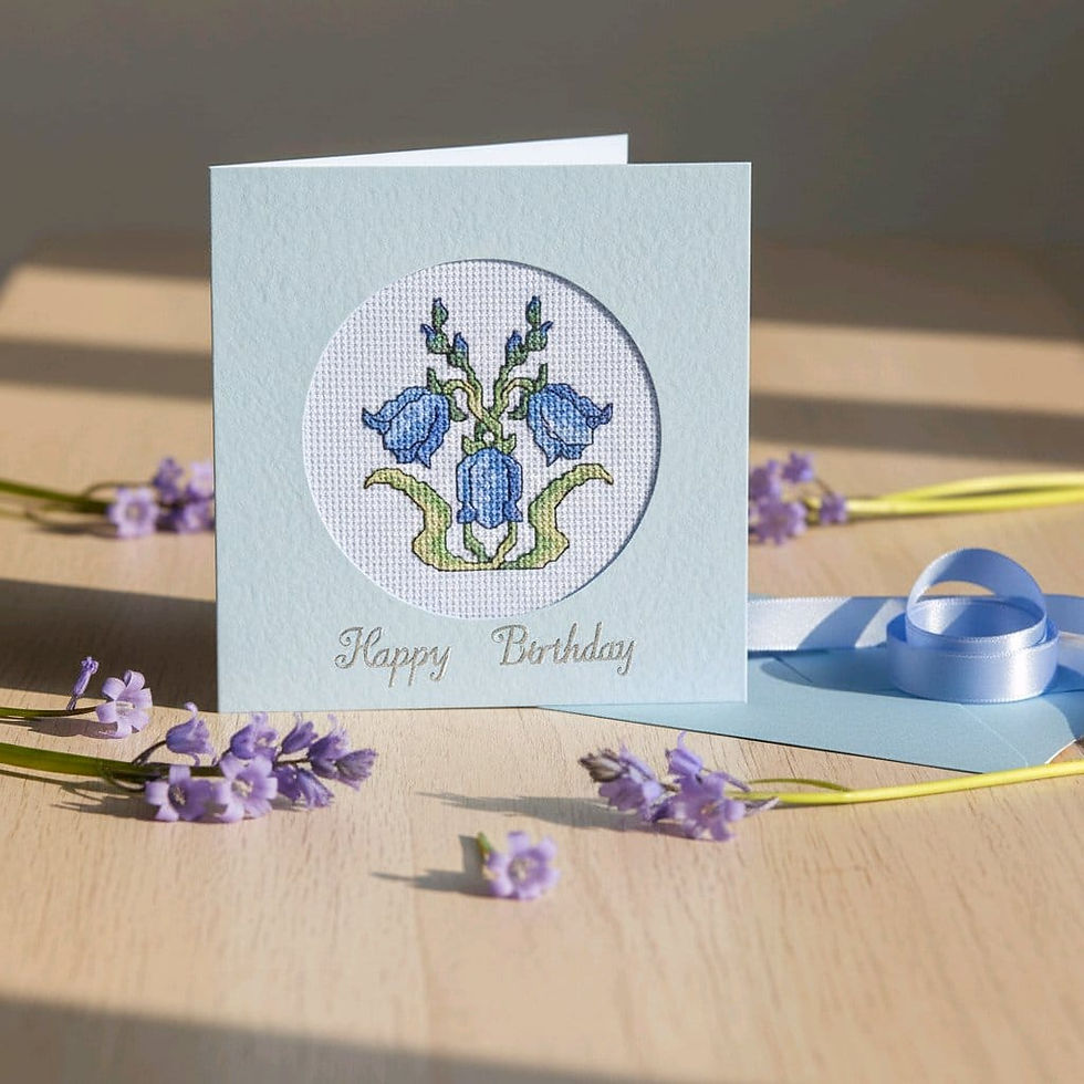 handcrafted birthday card of bluebells