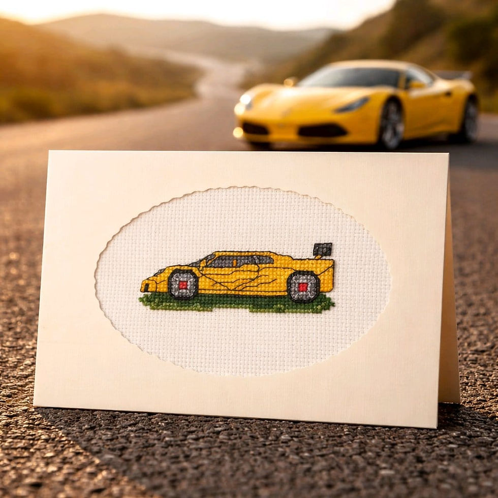 handcrafted card of yellow ferrari sports car