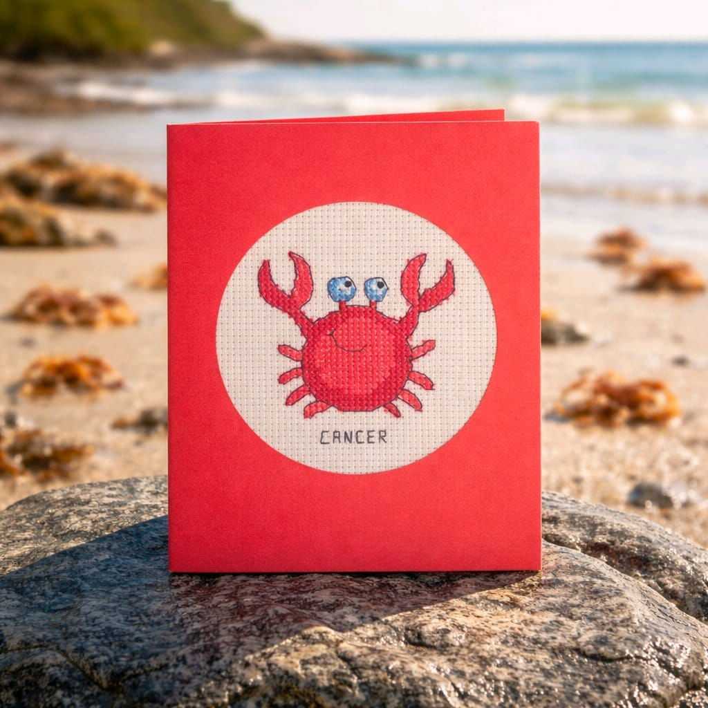 handcrafted card of a crab depicting the horoscope symbol of Cancer