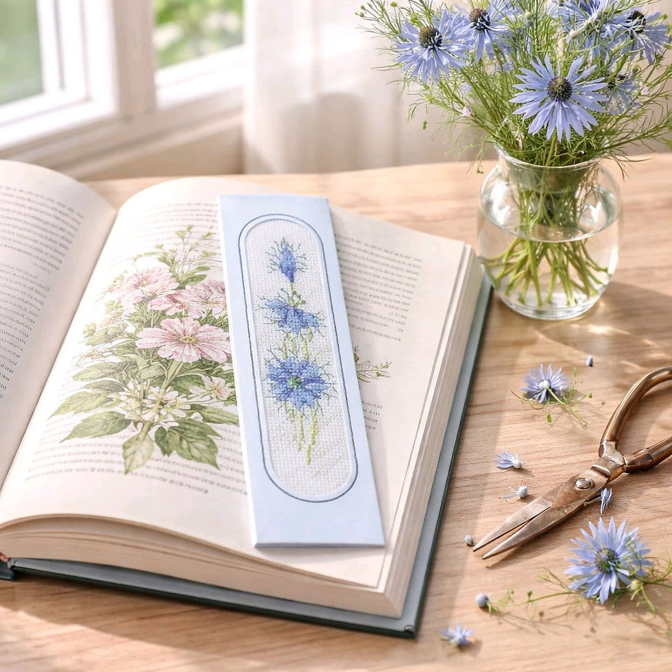 handcrafted bookmark of nigella flowers