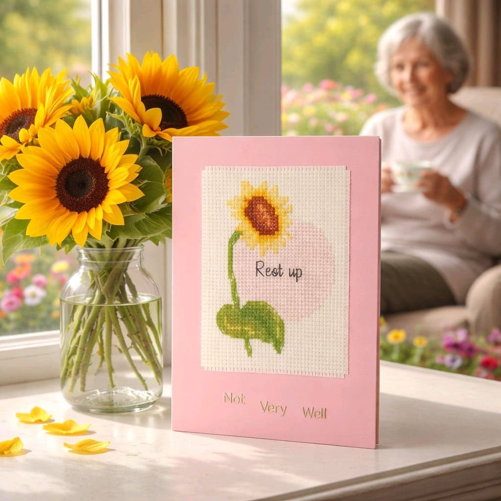 handcrafted Get Well card of a sunflower