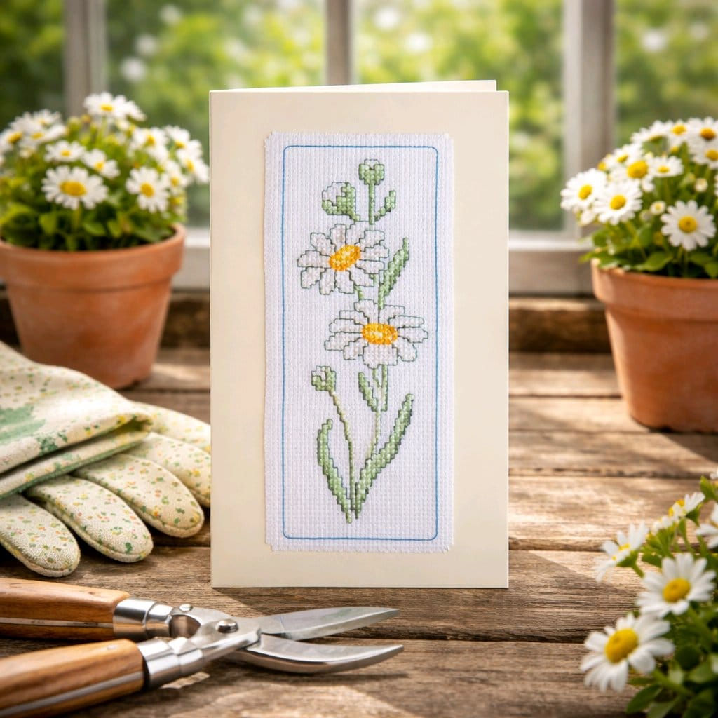 handcafted greeting card of stems of daisies