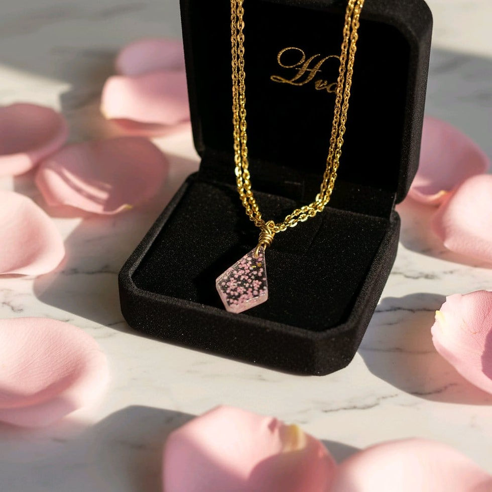 Thumbnail: Handmade clear confetti resin necklace with gold chain