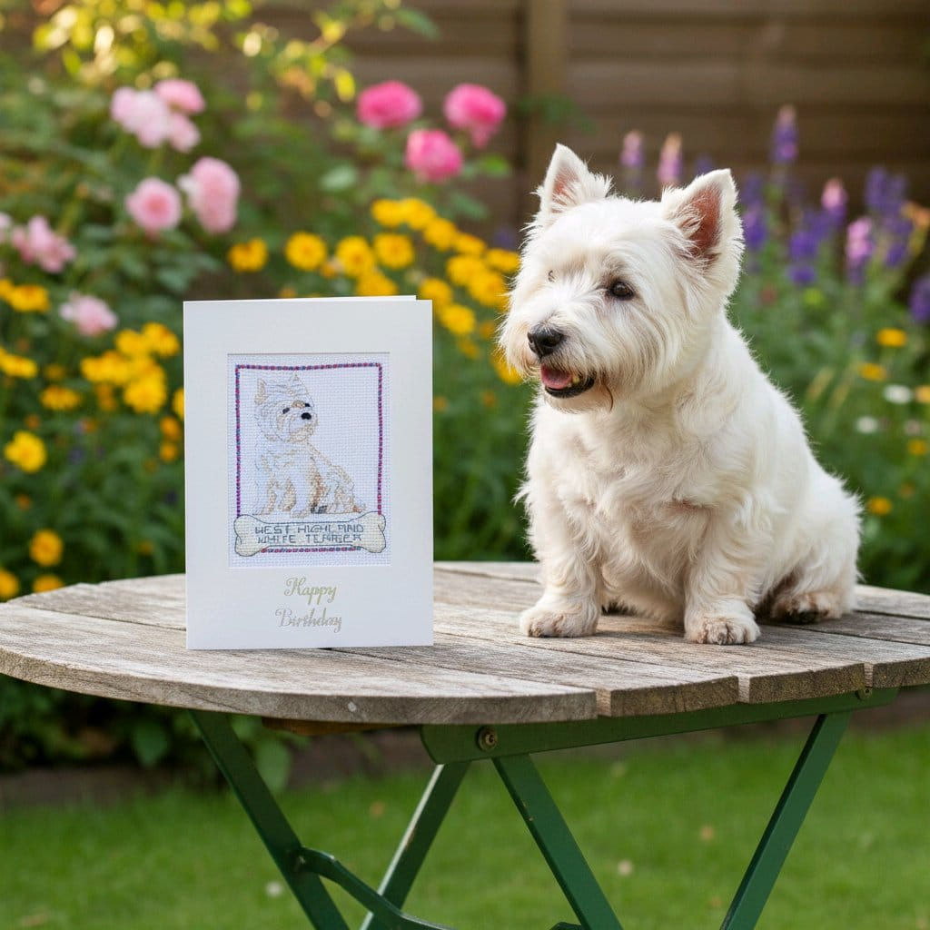 handcrafted birthday card of a West Highland White Terrier dog