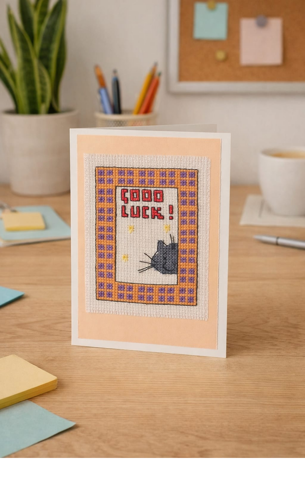 Thumbnail: handcrafted good luck card of a black cat