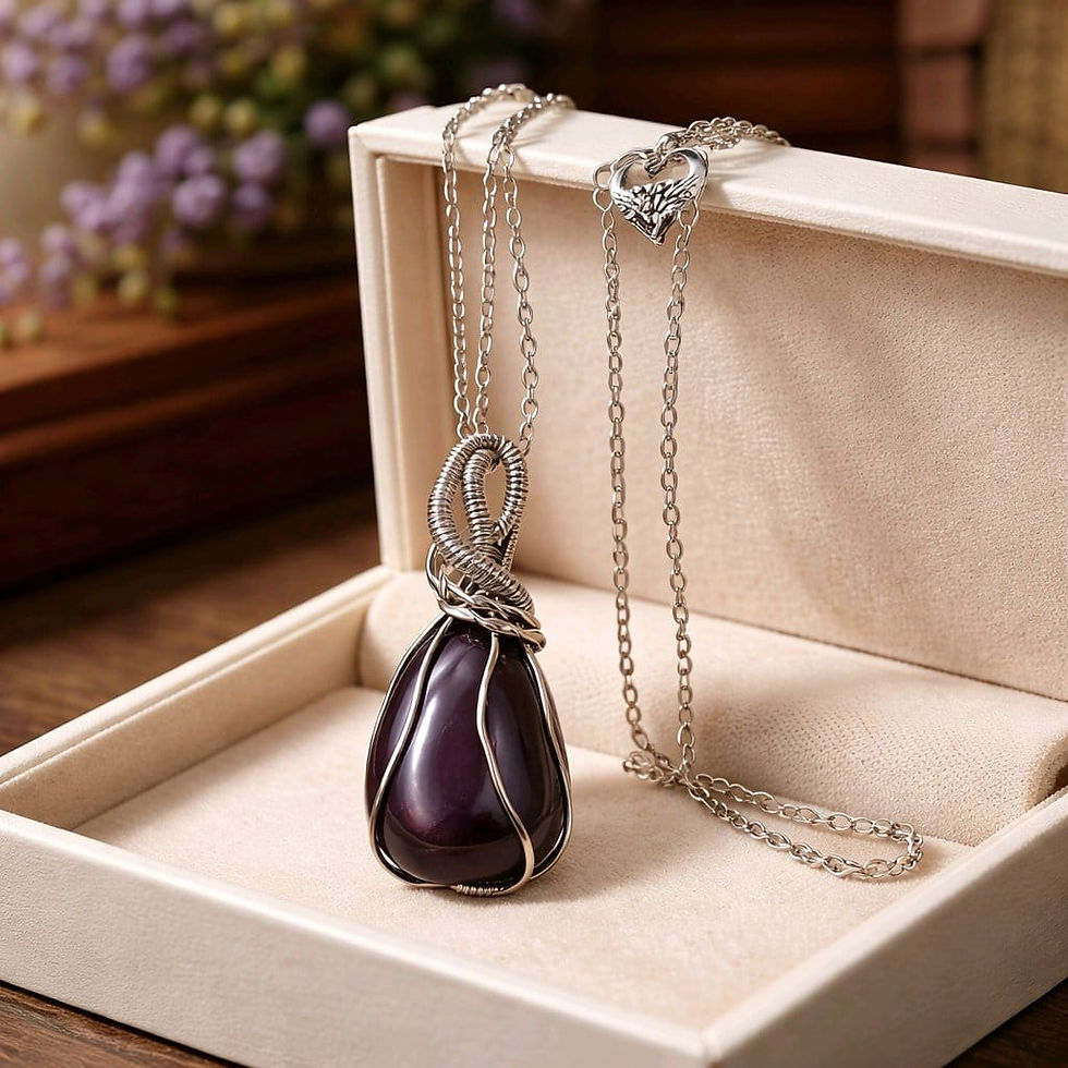 Thumbnail: Handmade wire wrapped amethyst cabochon silver chain necklace
