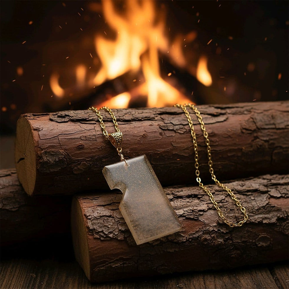 Handmade pale pink resin necklace with gold chain