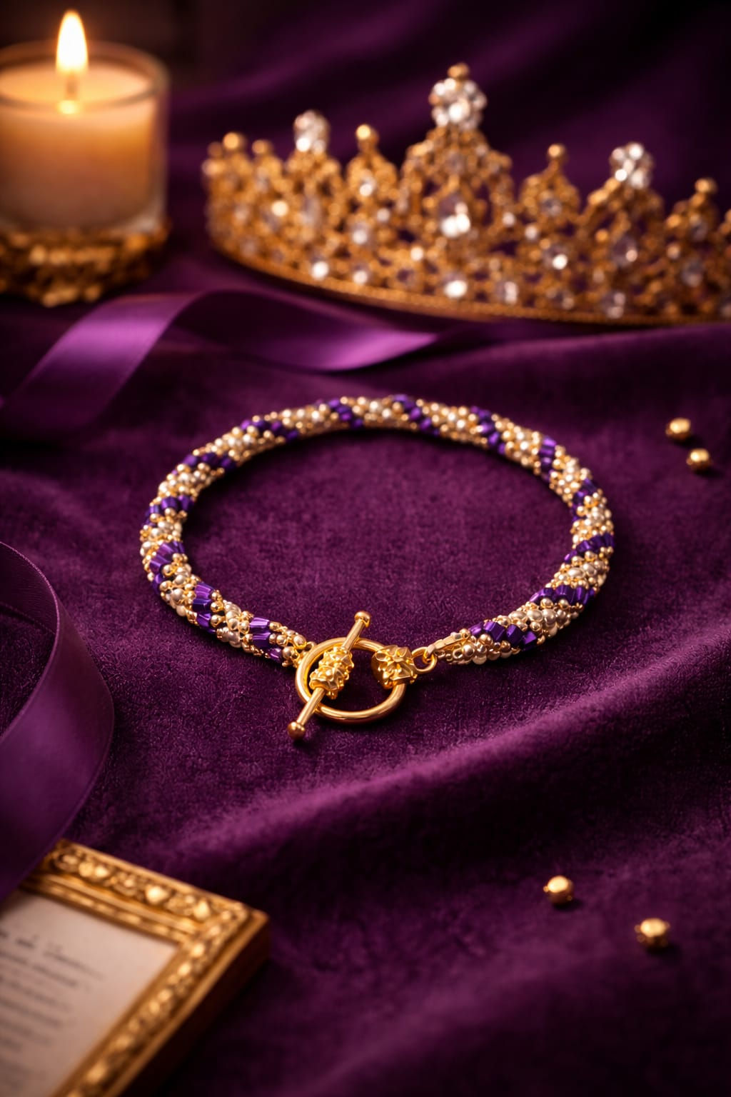 Handmade purple hex and gold spiral bracelet