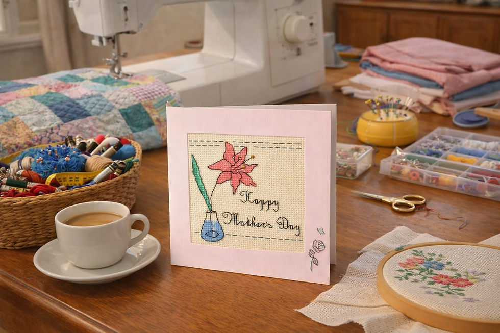 Thumbnail: handcrafted Mothers Day card of pink lily
