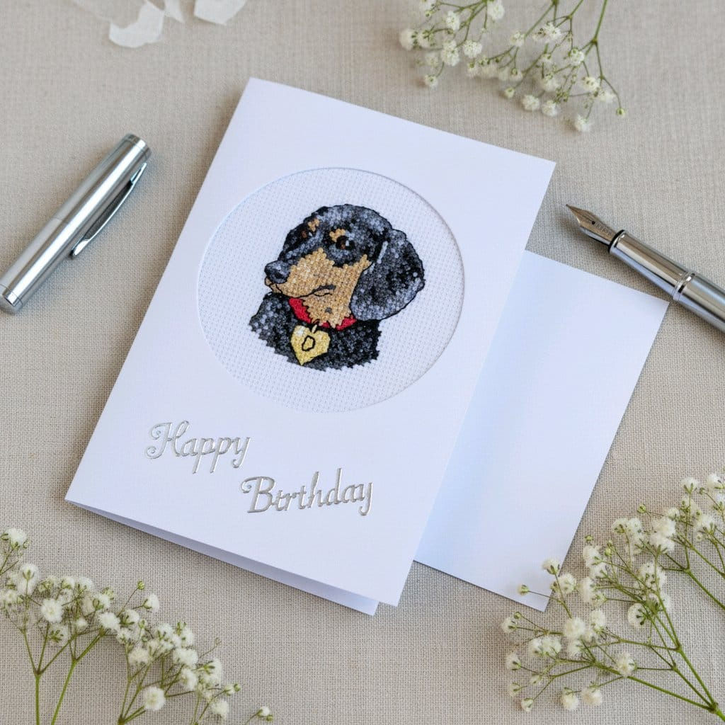 handcrafted birthday card of a daschund dog