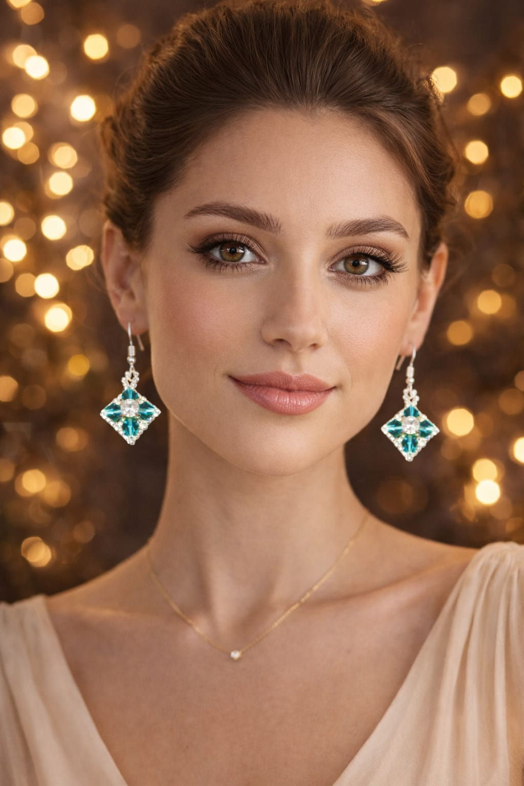 Handmade silver and green bead necklace with centre rhinestone