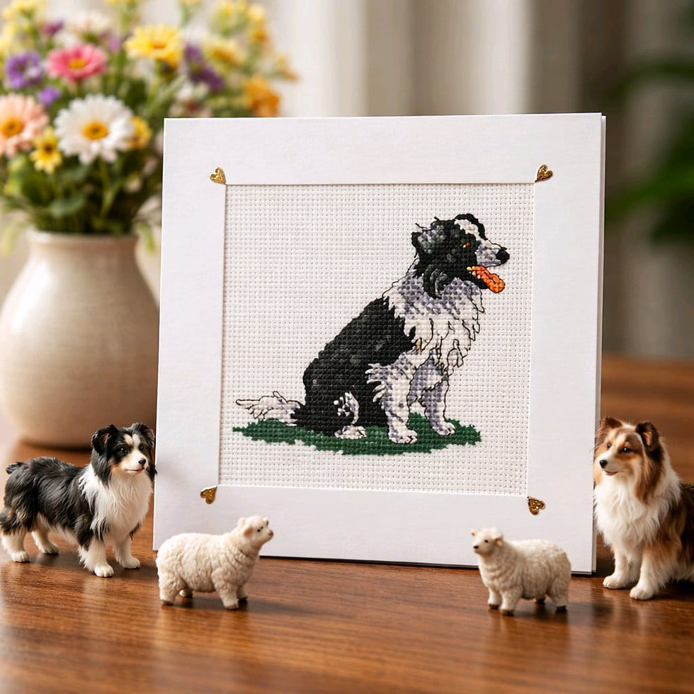 handcrafted greeting card of black and white border collie
