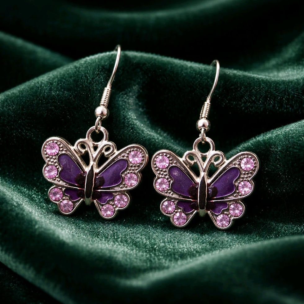 Thumbnail: Handcrafted violet butterfly rhinestone earrings